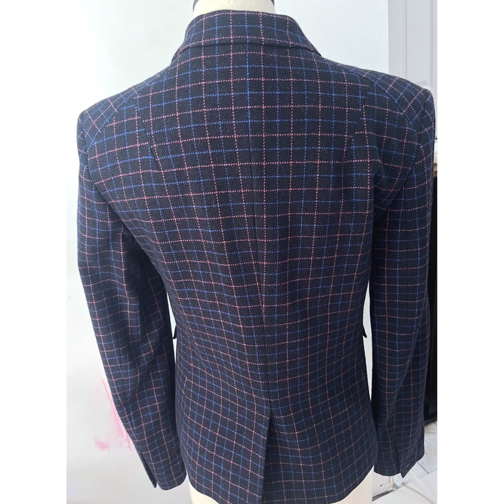 Rag & Bone Navy Pink Windowpane Plaid Wool Blend Blazer Jacket Size 4 New York - Picture 2 of 7